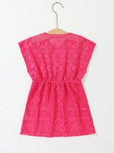 Young Girls Drawstring Hollow Out Waist Swimwear Dress Cover-Up